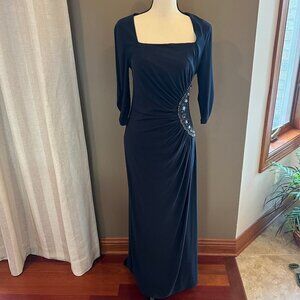 Adrianna Papell, Navy Floor Length Gown Wedding/Party, Detailed Waist, Size 6